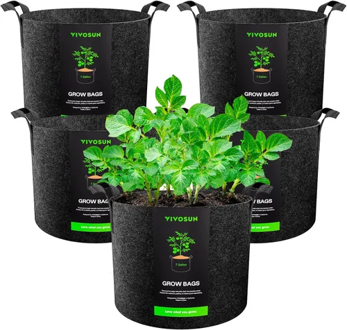 Vista 14 de VIVOSUN - Paquete de 5, 1 galón, bolsas para cultivar de tela no tejida gruesa resistente con asas Negro
