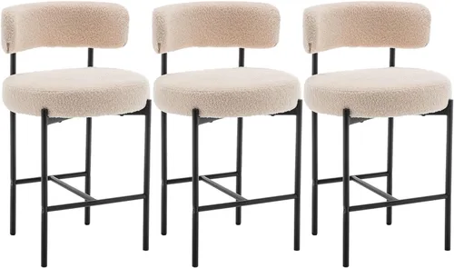Vista 19 de Canxkun Taburetes de Bar Boucle Juego de 2, 24" Taburetes de Mostrador Modernos con Respaldos, Taburetes de Bar Tapizados para Isla de Cocina, Bar