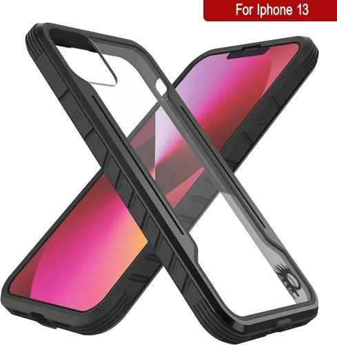 Vista 7 de Punkcase Diseñada para iPhone 13 [Armor Stealth Series] funda protectora de grado militar con marco de aluminio [parte trasera transparente] Máxima