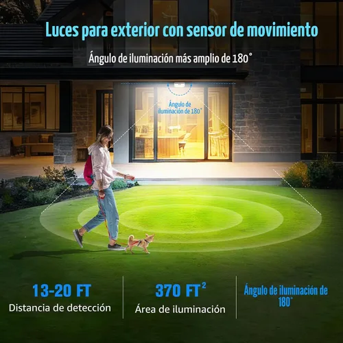 Vista 2 de Aootek Luces solares para exteriores, 182 LED, 2500 lúmenes, luces solares con sensor de movimiento, IP65 Waterpro con gran angular para patio