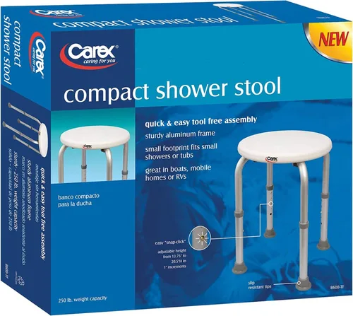Vista 5 de Carex Taburete de ducha compacto, taburete de baño de altura ajustable y asiento de ducha, asiento de baño de aluminio que soporta 250 libras