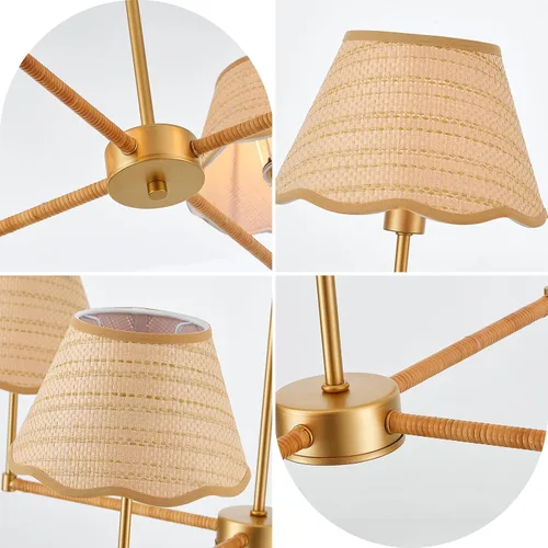 Vista 9 de Lámpara colgante de ratán bohemio de 31 pulgadas, 4 luces, rústica, ajustable, para cocina, isla, comedor, sala de estar, certificación UL Latón 4