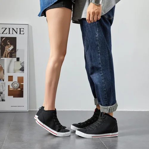 Vista 6 de yageyan Zapatillas altas de lona blancas para zapatos casuales de moda negra
