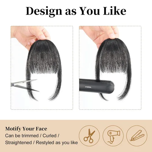 Vista 4 de Flufymooz Flequillo con clip, 100% cabello humano, extensiones de clip de cabello, flequillo con clip, flequillo francés, flequillo francés
