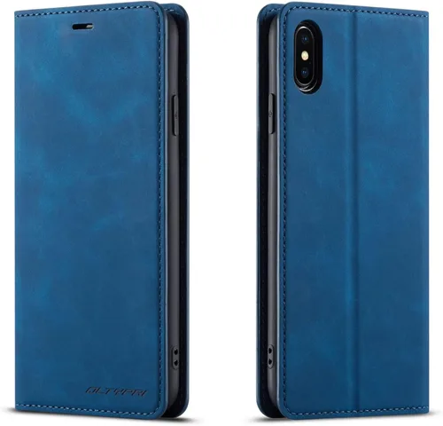 Vista 16 de QLTYPRI Funda tipo cartera para iPhone XR, 3 tarjeteros, color azul