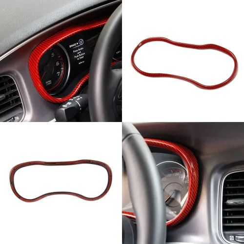Vista 6 de crosselec Cubierta de marco de panel de medidor de tablero de fibra de carbono, accesorios de decoración interior para Dodge Charger 2015-2021 (rojo)