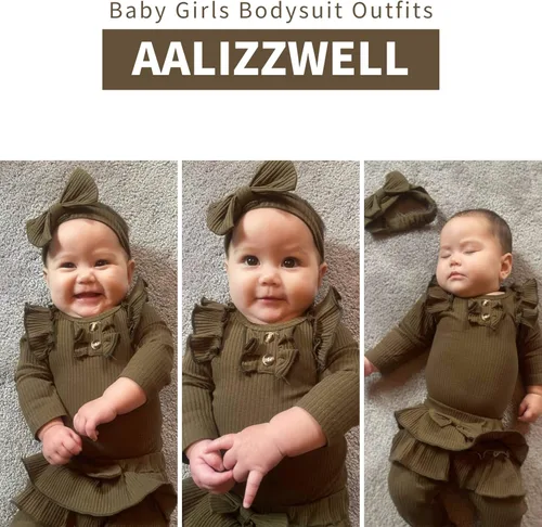 Vista 2 de Aalizzwell Preemie - Conjunto de ropa para bebé recién nacido traje acanalado para otoño e invierno