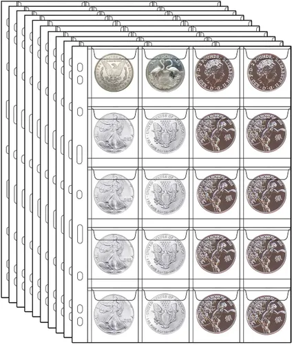 Vista 7 de 10 hojas de páginas de colección de monedas, insertos de fundas para monedas con 9 agujeros para álbumes, protectores de carpeta para coleccionar 10