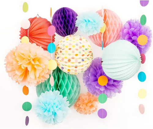 Vista 7 de PapaKit Bundle - Pancarta de feliz cumpleaños, decoración de pastel con números de edad personalizables, abanicos de papel de decoración de pared