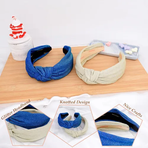 Vista 3 de BEGOOD Diademas para mujer, diademas anchas anudadas con purpurina, diademas de nudo para mujer, diademas brillantes para la cabeza, accesorios
