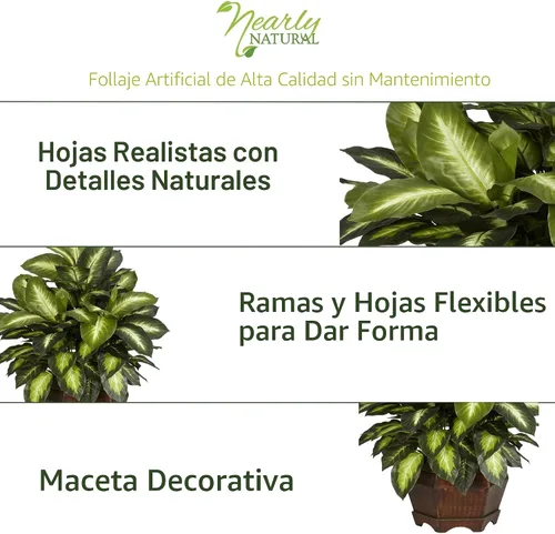 Vista 3 de Nearly Natural 6639 - Planta de Seda Dieffenbachia Dorada de 24 Pulgadas, Verde