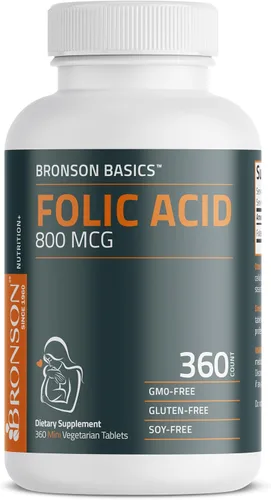 Vista 3 de Bronson El ácido fólico 800 MCG apoya el desarrollo prenatal, sin OMG, 360 tabletas