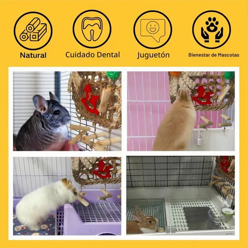 Vista 3 de Juguete masticable para conejos, jaula de conejo, juguetes y golosinas para masticar