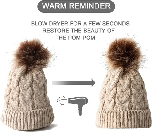 Vista 6 de PLIOPYIK Gorro de invierno para bebé gorro de punto cálido con pompones para niñas pequeñas y niños de 0 a 24 meses