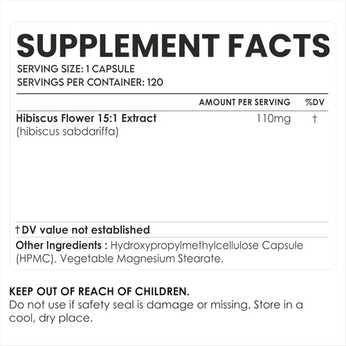 Vista 2 de AMALTH Cápsulas de hibisco 1650 mg de fuerza equivalente 15:1 extracto de hibisco concentrado Vegano, sin OMG, sin gluten 120 cápsulas