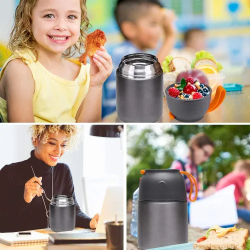 Vista 6 de MAXSO Paquete de 2 termos de sopa para alimentos fríos y calientes para niños y adultos, frascos de alimentos aislados al vacío, recipientes