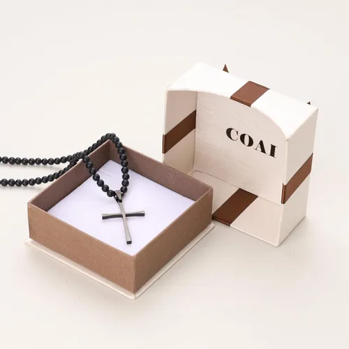 Vista 6 de COAI Collar con colgante de cuentas de piedra de ónix para hombre