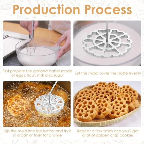 Vista 7 de Moldes para bunuelos con mango, rosetón de hierro, herramienta para galletas de 4.7 in, molde desmontable para hacer galletas, molde reutilizable