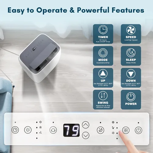 Vista 2 de ZAFRO Aire acondicionado portátil, aire acondicionado de 12000 BTU para habitaciones de hasta 550 pies cuadrados, unidad de CA portátil 3 en 1