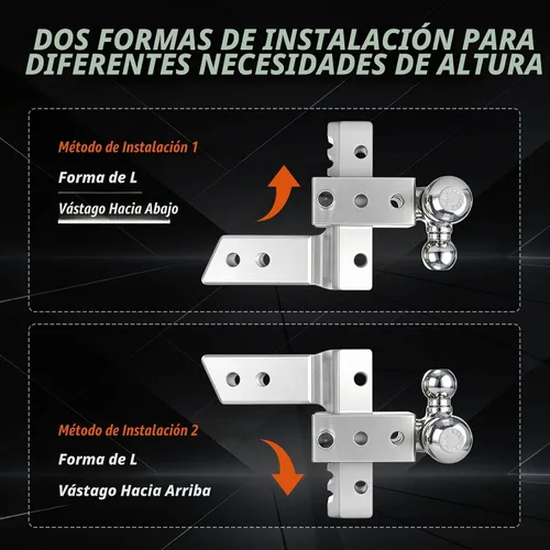 Vista 8 de Enganche de remolque ajustable de 2.5 pulgadas, montaje de bola de trío de Plateado