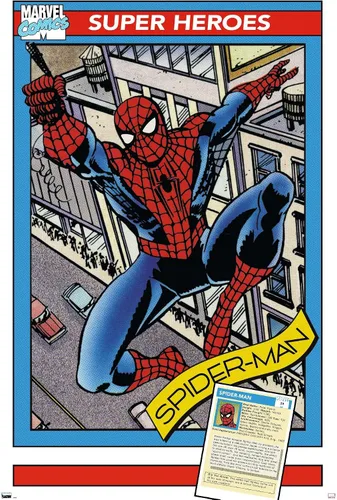 Vista 12 de Trends International Marvel Trading Cards - Póster de pared de Spider-Man, 14.725 x 22.375 pulgadas, versión enmarcada de madera de granero