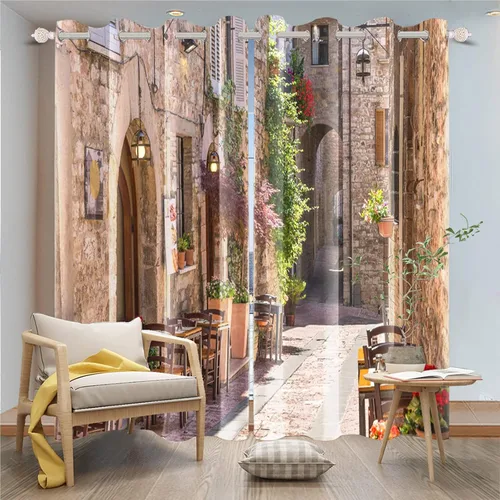 Vista 44 de Cortinas japonesas con pintura de tinta, monte Fuji, sol rojo, puesta de sol, hojas de bambú, cortinas de ventana para dormitorio, sala de estar