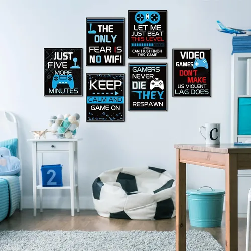 Vista 2 de Sumind Cartel de 10 carteles de videojuegos, impresión artística de juego de niño en fiesta de cumpleaños, decoración de pared de palabras Azul