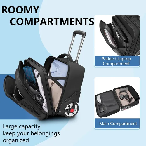 Vista 5 de MATEIN - Maletín rodante para hombres, bolsa grande con ruedas para laptop de 17.3 pulgadas, para viajes, oficina, trabajo, resistente al agua