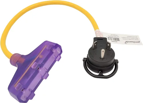 Vista 4 de Parkworld 885880 RV 30A a (3) 15A Cable adaptador de triple salida para el hogar 125V, TT-30P macho con mango e iluminado a (3) 5-15R con (2 pies)