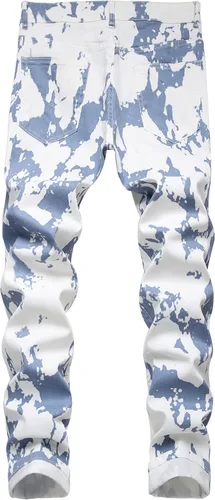 Vista 2 de Jeans ajustados elásticos para hombre, pantalones casuales con estampado de moda, cómodos, con cintura flexible