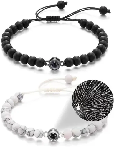 Vista 7 de Elegante pulsera de proyección de cristales que muestra I Loves You en 100 idiomas, gran regalo para amantes y parejas de uso diario