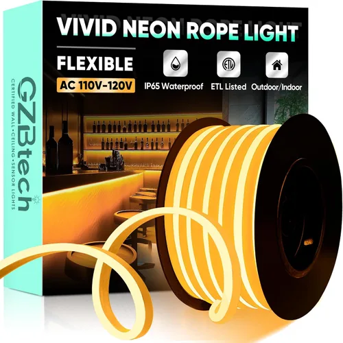 Vista 13 de GZBtech Tira de luces LED flexibles de neón de 16.4 pies, tira de luz impermeable CA de 110-120 V, 120 LEDs/M, iluminación de neón conectable