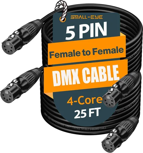 Vista 7 de SMALL-EYE Cable DMX de 5 pines hembra a hembra, paquete de 2 unidades de 5 pies, puente blindado de 4 núcleos para divisores de señal y paneles