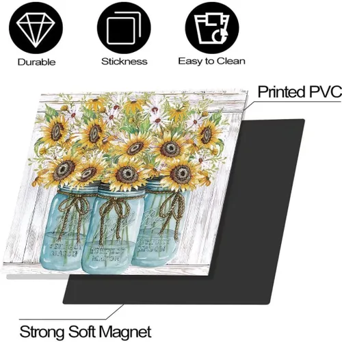 Vista 4 de Adhesivo para cubierta de lavavajillas con diseño de girasoles de granja, panel de calcomanías para nevera, funda de vinilo estilo granja, ordinario