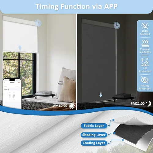 Vista 4 de Persianas motorizadas inteligentes con control remoto, persianas enrollables automáticas sin taladro, persianas eléctricas opacas para ventanas