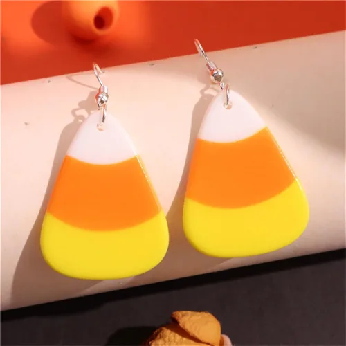 Vista 6 de ONLYJUMP Aretes de calabaza fantasma de Halloween para mujer, aretes de araña de gato de dibujos animados, aretes de acrílico de Halloween, aretes