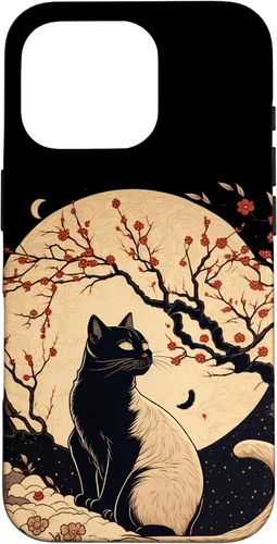 Vista 20 de Kawaii black cat japanese with cherry blossom anime style Case for iPhone 16