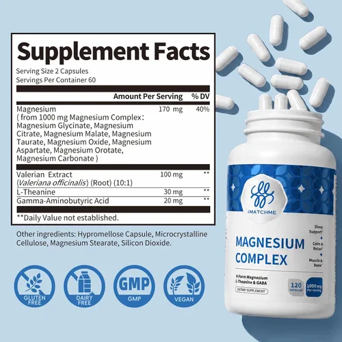 Vista 9 de Complejo de magnesio 1000mg para mujeres, 8 formas, alta absorción, 240