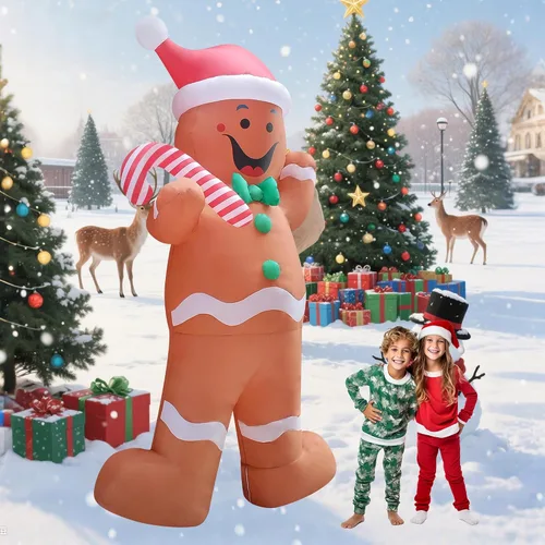 Vista 6 de Decoración inflable gigante de Navidad con luz LED de 12 pies para exteriores, decoración inflable para patio/fiesta/césped/jardín/entrada