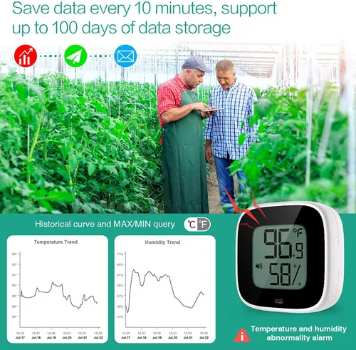 Vista 4 de Termómetro inalámbrico higrómetro para iPhone/Android, sensor de temperatura de humedad Bluetooth inteligente con alarma y almacenamiento de datos
