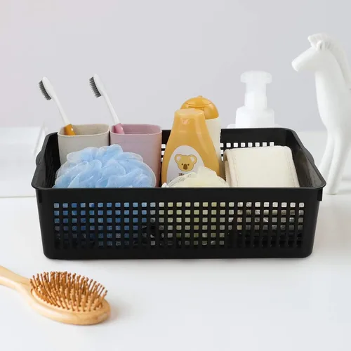 Vista 4 de Hespama 6 paquetes de cestas de almacenamiento de archivos de plástico, bandejas de cesta organizadora de papel negro A4 Organizing Basket Trays