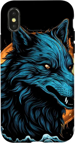 Vista 4 de Funda de arte de fantasía negra oculta para iPhone 14, lobo gótico, lobo y luna