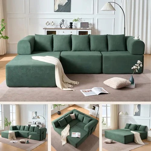 Vista 10 de Sofá modular de 106 pulgadas con diván en forma de L, moderno sofá modular Cloud con asiento profundo, cómodo sofá comprimido de terciopelo sin Negro