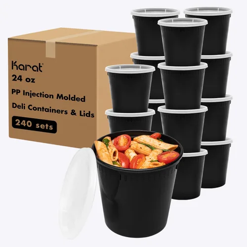 Vista 14 de Karat [8oz - 240 ct PP negro moldeado por inyección redondo recipientes de delicatessen con tapas (FP-IMDC8-PPB)