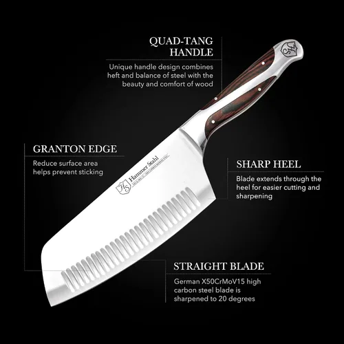 Vista 6 de Hammer Stahl Cuchilla de verduras de 7 pulgadas, cuchillo de cortar profesional, acero forjado alemán de alto carbono, mango ergonómico de madera