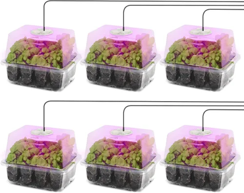 Vista 10 de MIXC Kit de inicio de semillas con luz de crecimiento, kit de bandeja elevada para plántulas con cúpula de humedad ajustable y bandeja de celdas