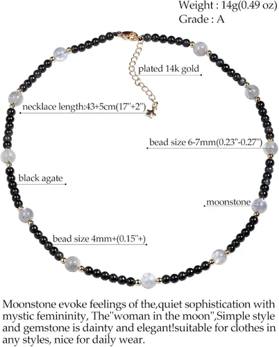 Vista 8 de Jewever Gargantilla de piedra lunarobsidiana negra para mujer, cristales y piedras curativas Reiki, cuentas de piedras preciosas, Piedra, Piedra