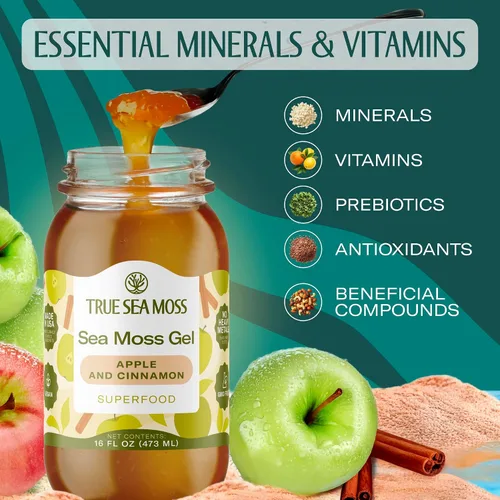 Vista 5 de TrueSeaMoss Gel de musgo marino – hecho en EE. UU. – Musgo marino silvestre, frutas y verduras en frasco – Manzana/Canela, paquete de 1