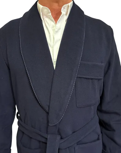 Vista 4 de Bata de hombre en lana y cachemira modelo Classic Shawl art. Londres Azul