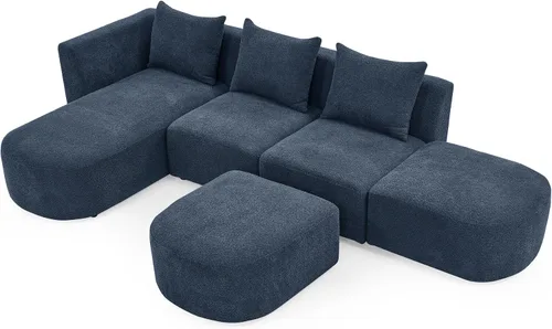 Vista 37 de Quarte Sofá seccional en forma de U, sofá modular con dos asientos individuales, dos sillas, combinación de bricolaje, tela de hilo en bucle Beige/5